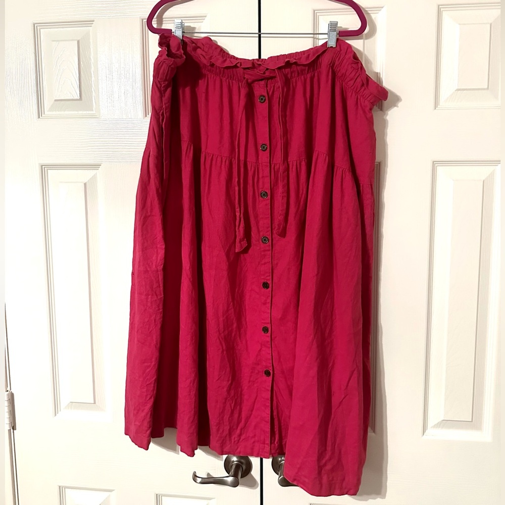 Pink Midi Skirt with Drop Waist seam